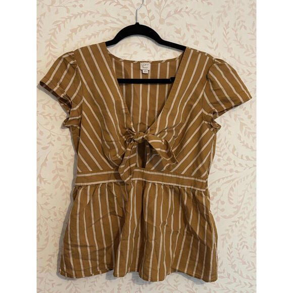 LOFT Beach Striped Tie-Front Short Sleeve Top - Picture 2 of 7